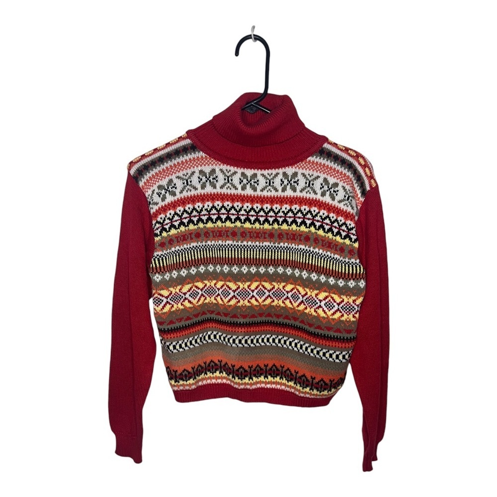 Vintage Fair Isle Knit Sweater Red & Yellow Small